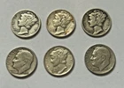 Lot of 6 Silver Dimes – 1940, 1941, 1950. 1943S , 1943D, 1956–90% Silver