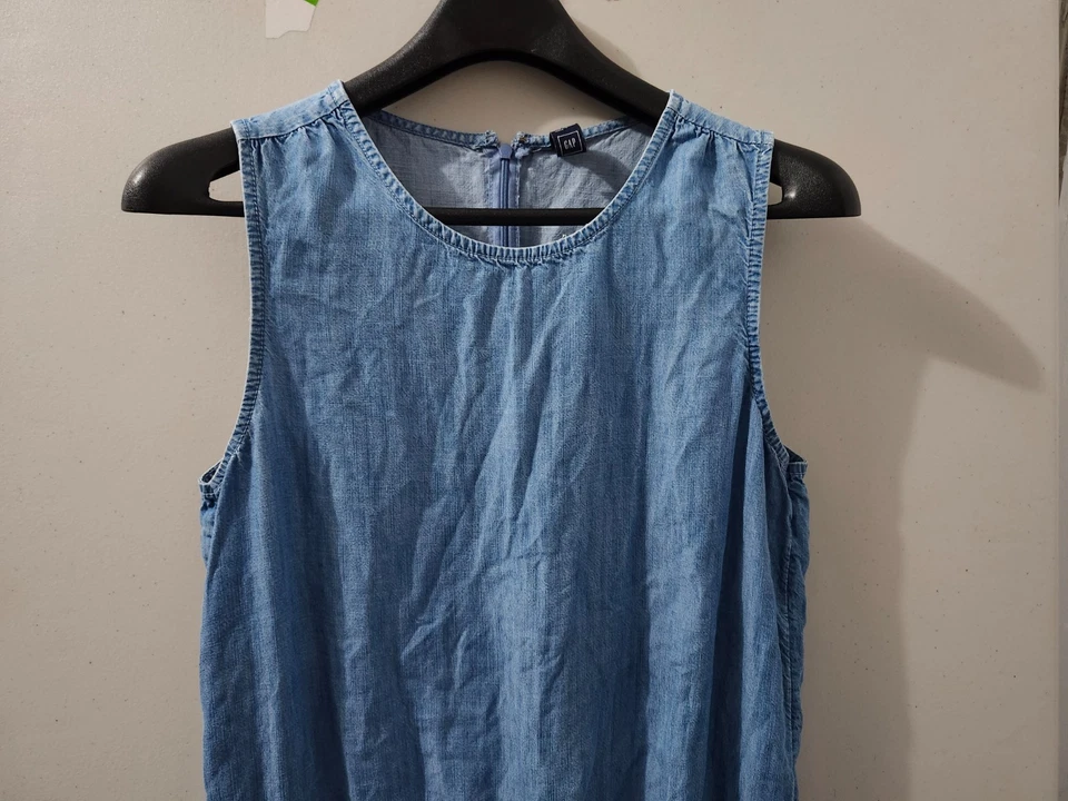 GAP Mameluco Mujer M Azul Sin Mangas Denim Cambray Lyocell Bolsillos Traseros con Cremallera Foto 3 de 4