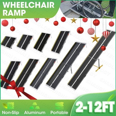 2/3/4/5/6/7/8/12 ft Folding Aluminum Wheelchair Ramp Medical Mobility Threshold