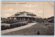 1940 York Harbor Maine ME Postcard Country Club House Building Field Park Bench