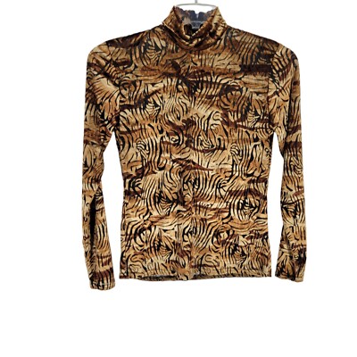 NWT Hobby Horse Show Shirt Tiger Print Turtleneck Large Velvet Burnout VTG