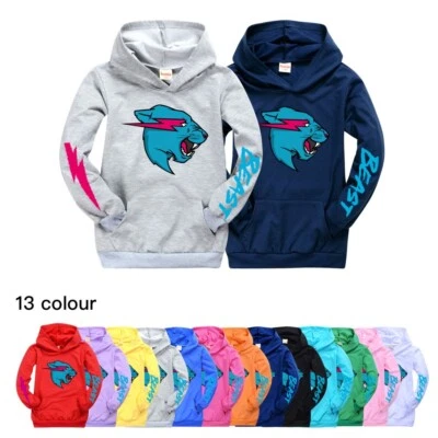 New Mr Beast Lightning Cat Kids Casual Hoodie Long Sleeve Hooded Sweatshirt Tops