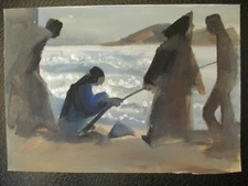 Gouache Watercolor Andre Delfau Modernist MidCentury Modern Abstract Fishing!