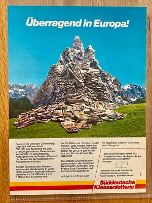 Süddeutsche Klassenlotterie SKL Gewinnberg Original 1982 Vintage Advert Werbung