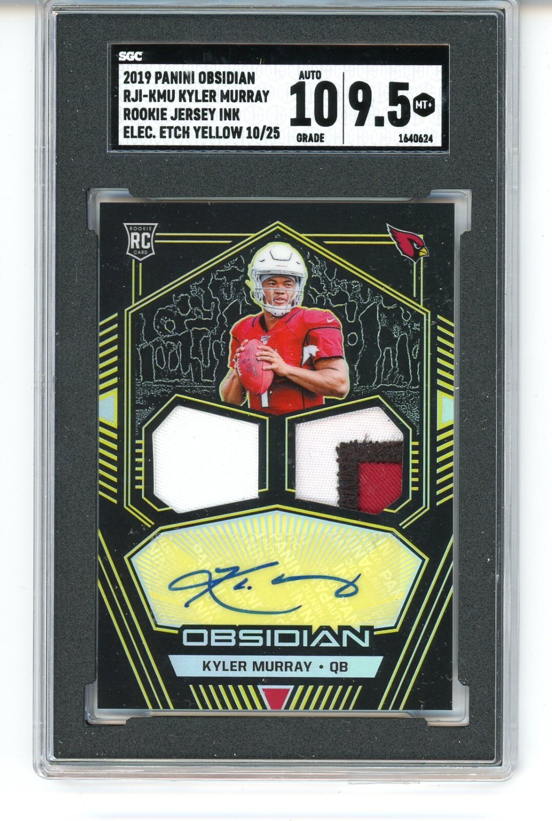Kyler Murray Panini Obsidian Rookie Jersey Ink #KMU Electric Etch Yellow