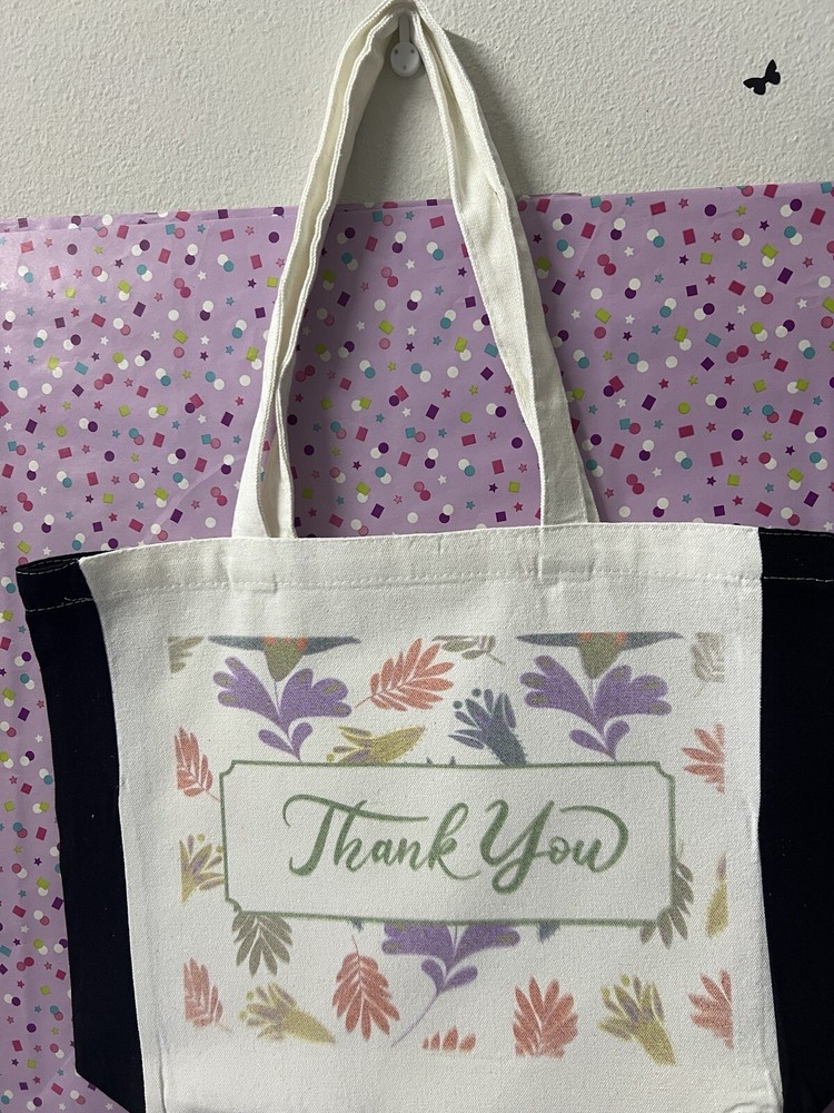 Handmade Floral Thank You Tote Bag - Eco-Friendly & Stylish