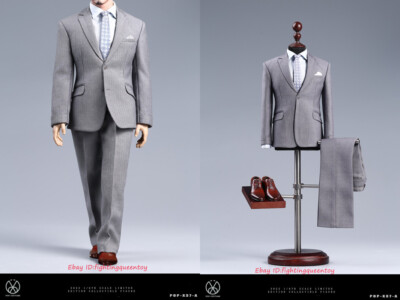 POPTOYS X37A 1/6 COSTUME SUIT HANDMADE Tony Stark Light Gray Stripe No Head Body