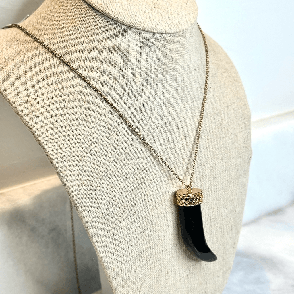 Zara Tribal Tooth Horn Pendant Necklace Black & gold-tone Chain 32