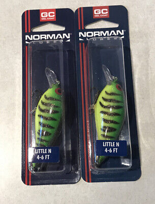 LOT OF 2 Norman Lures LITTLE N Sparkle Firetiger Lure Plug Green Chart 4-6'  NEW