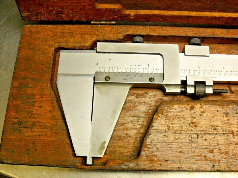 Vintage Scherr & Tunico 24" vernier caliper w wooden case Made in USA - Image 2 of 4
