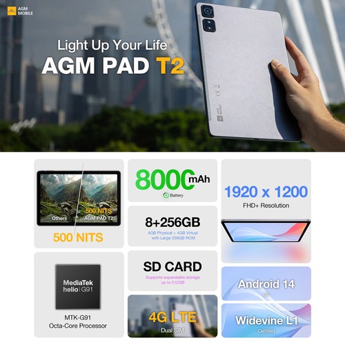AGM Pad T2 11” FHD+ IPS Display Helio G1 8000mAh 8GB+256GB 4G LTE WIFI Tablet - Picture 2 of 13