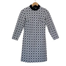 Vintage 60s Kay Windsor Mod Long Sleeve Black & White Shift Dress
