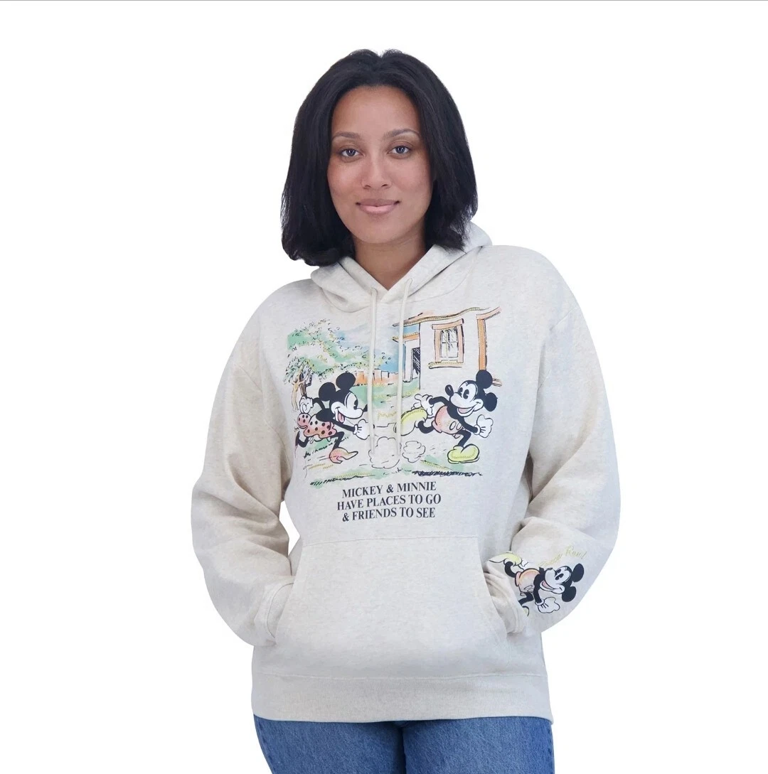 Women's Character Kangaroo Pocket Hoodie Mickey & Minnie Size L NWT