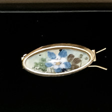 1 1/4 X 1 3/4" WIDE NICE SIGNED VNTG HAND PAINTED FLORAL BARETTE HAIR CLIP/PIN