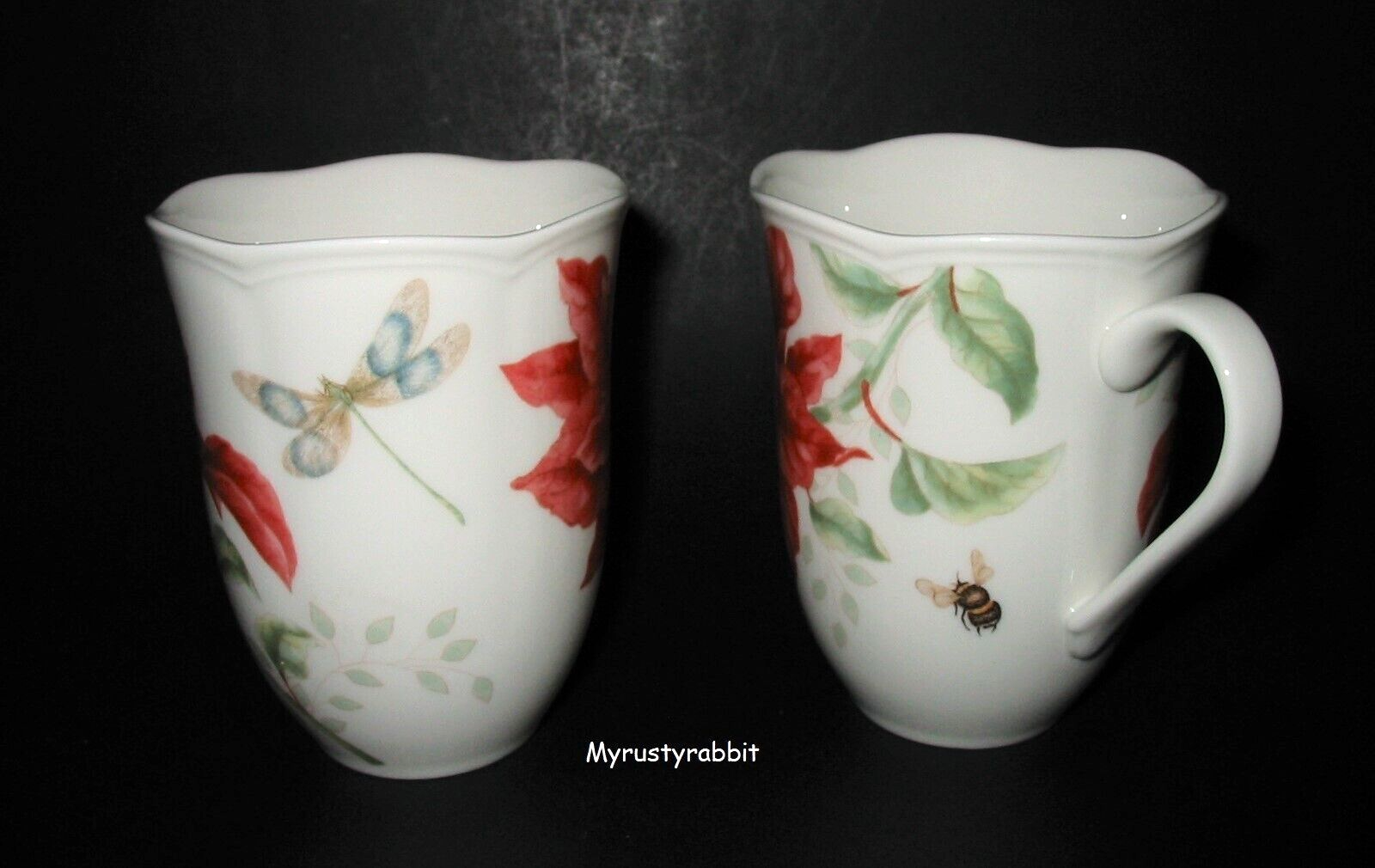 Lenox Butterfly Meadow Christmas Coffee Mug Cup Set of 2 Poinsettia New eBay