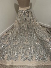 Nude Silver 4way stretch sequin Lace fabric 50 Width Sold By The Yard