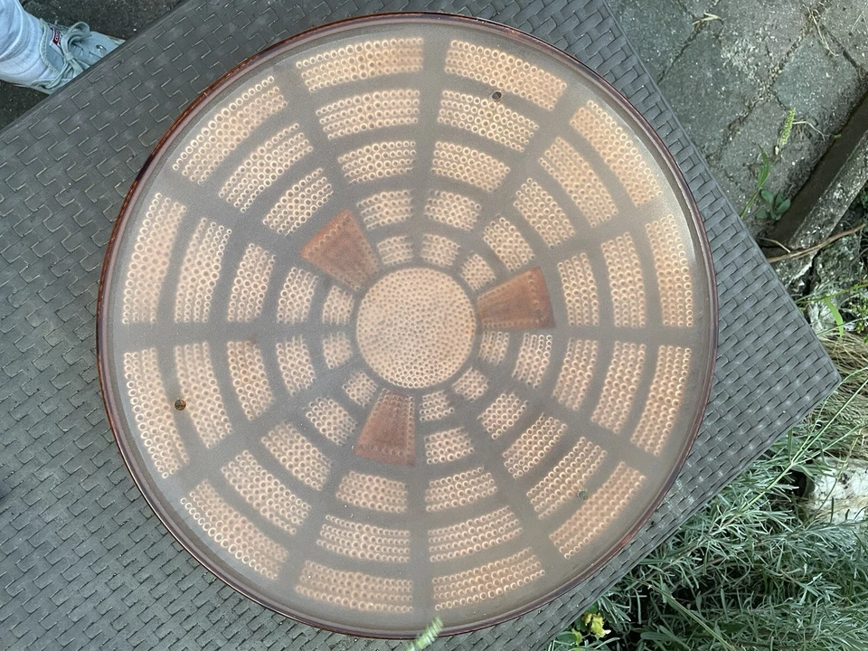 Antique French 16” Glass Art Deco Chandelier Dome Ceiling Light Fixture Pink - Image 3 of 4