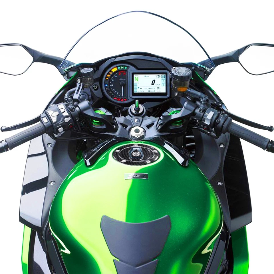 Almohadilla de tanque de gasolina de fibra de carbono real + protector de cubierta de tapa de combustible 15-20 Ninja H2/H2R/ZX-10R Foto 4 de 4