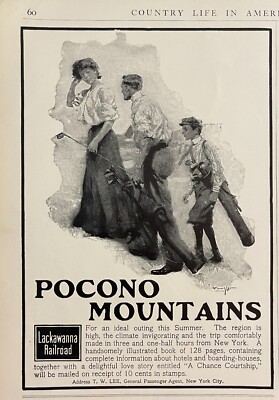 1904 Lackawanna Railroad Print Ad Pocono Mountains Golfing Golf Illustration