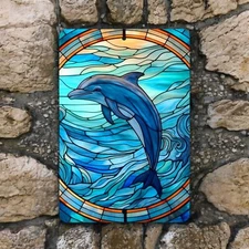 Dolphin Metal Wall Sign – Jumping Ocean Dolphin Print Art 8x12 Coastal Decor