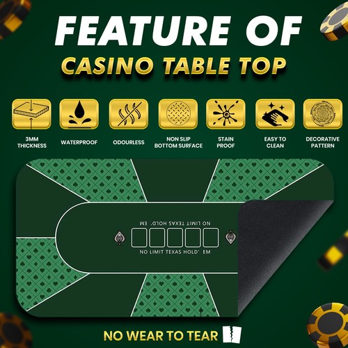 70" x 35" Portable Rubber Poker Mat, 8 Players Poker Topper for Tables with bag - Picture 3 of 8