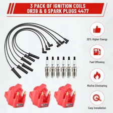 Pack 3X Ignition Coil 6X Spark Plug & Wireset for 88-09 Buick Pontiac Chevy DR39