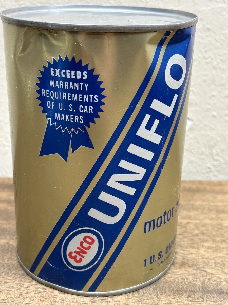 VINTAGE ENCO UNIFLO motor oil ~ Empty steel quart can ~ SAE 10W
