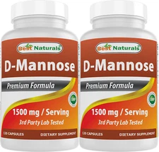 2 Pack Best Naturals D-Mannose 1500 mg 120 Capsules