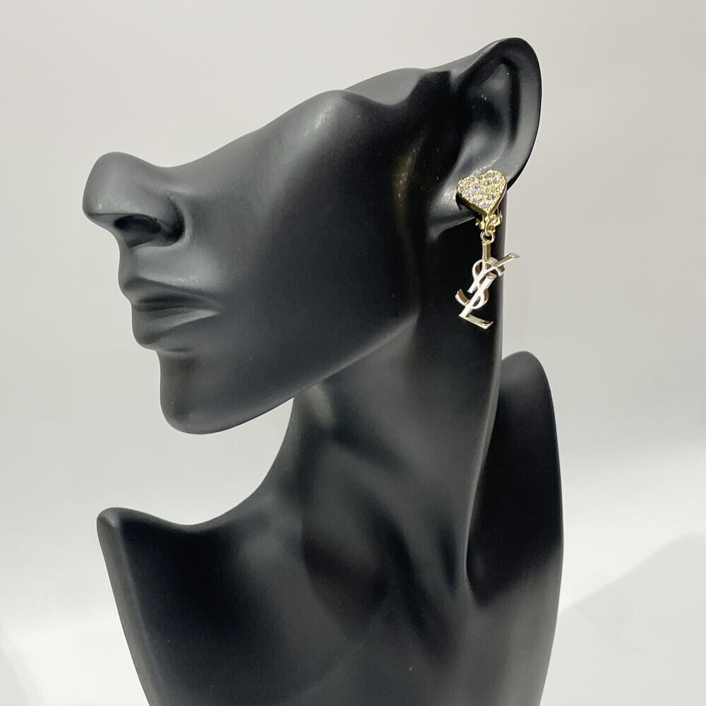 Yves Saint Laurent Heart Swing Earrings Rhinestone Gold clip Yves Saint Laurent Heart Swing Earrings Rhinestone Gold clip