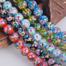 5pcs Round 12mm Handmade Flower Pattern Lampwork Glass Loose Beads DIY Jewelry