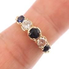 14k Solid Yellow Gold Natural Blue Sapphire and Diamond Band Ring Size 5.25