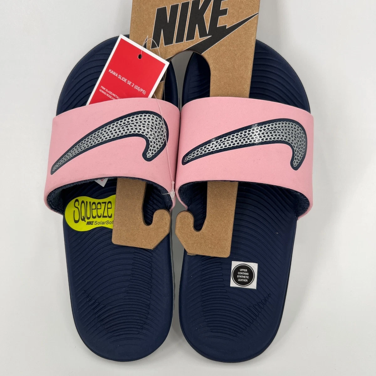 Nike Youth Girls Kawa Slides 3 Slip-on Sandals Pink/Navy Pool Water NWOT | eBay