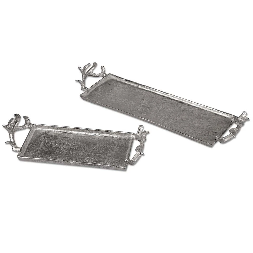 Tablett eckig 43 o. 57 cm Geweih-Griff Aluminium Servierplatte formano Tischdeko