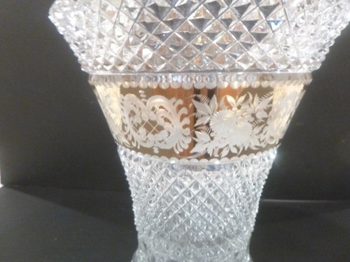 Moser Vintage Art Crystal Large 10" Vase Gold Gilt Etched Decorations CSA RARE - Picture 3 of 12