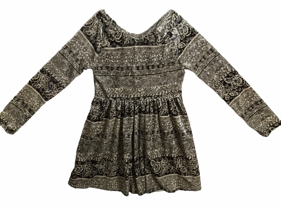 Vestido informal de verano Route 66 manga larga - para niña talla S (6-6X) - flor marrón Foto 2 de 4