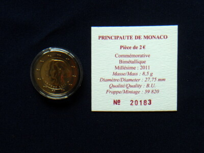 2011 MONACO rare bimetallic coin UNC PROOF 2 euro Wedding Albert in official box