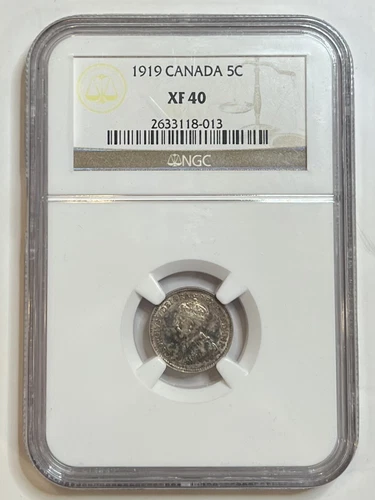 1919 Canadian Silver Nickel 5C NGC XF 40 Canada Nice Colors !