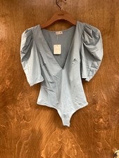 Women NWT "Intimately FP" sage blue V-neck 3/4 sleeve bodysuit. Size XS Reg. 68