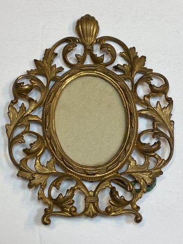 Frame Brass? Photo Picture Holder Gold Heavy Metal Vintage Old 4x6" Easel Back