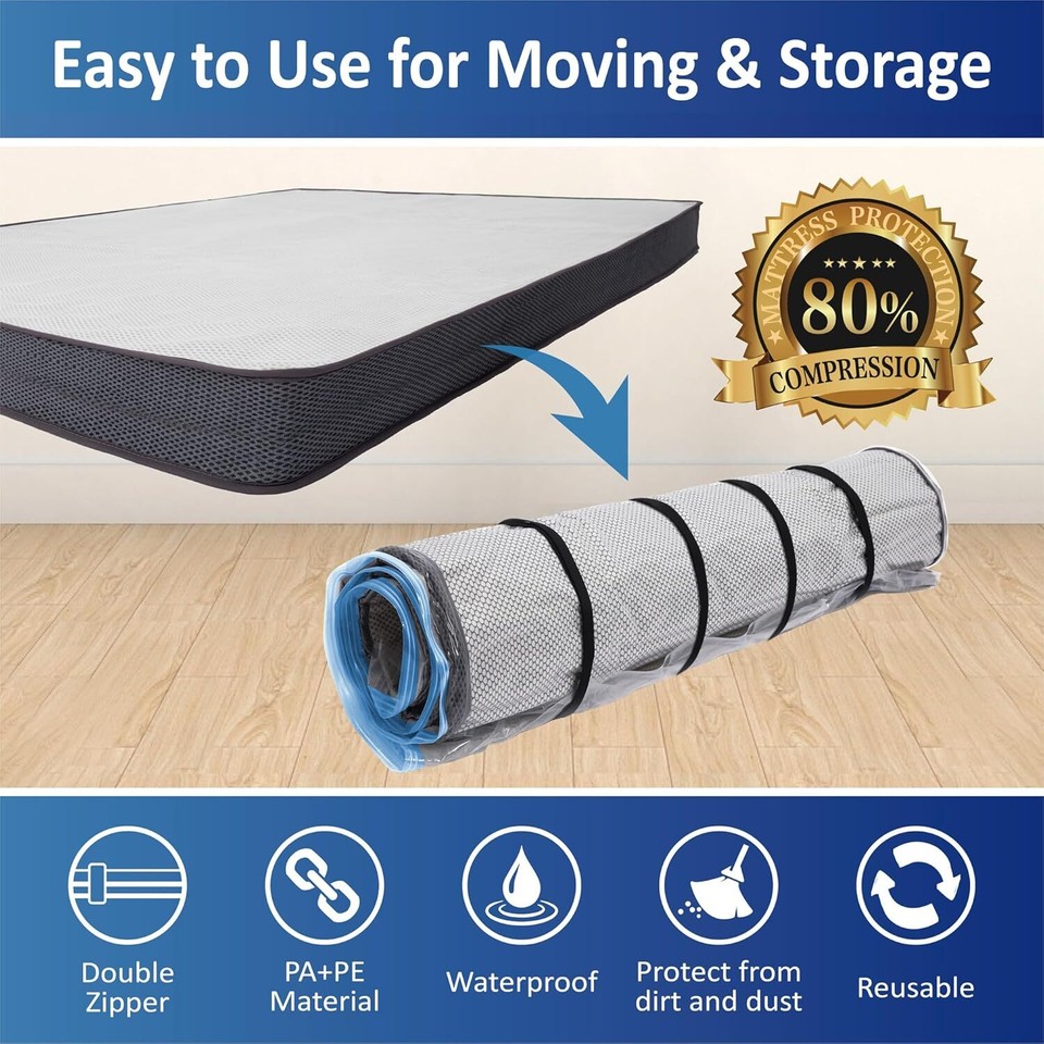 Storage Logic Twin/TwinXl Foam Mattress Vacuum Bag with Blue Zipper