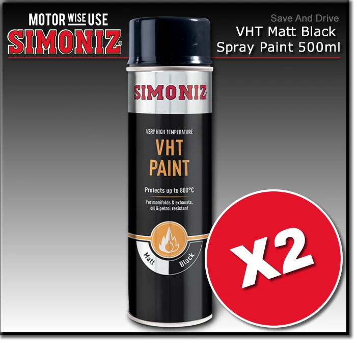 2 x Very High Temperature VHT Black Simoniz Aerosol Auto Car Spray Paint 500ml
