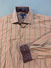 Paul Fredrick Stripe Dress Shirt French Cuff White Large Paisley
