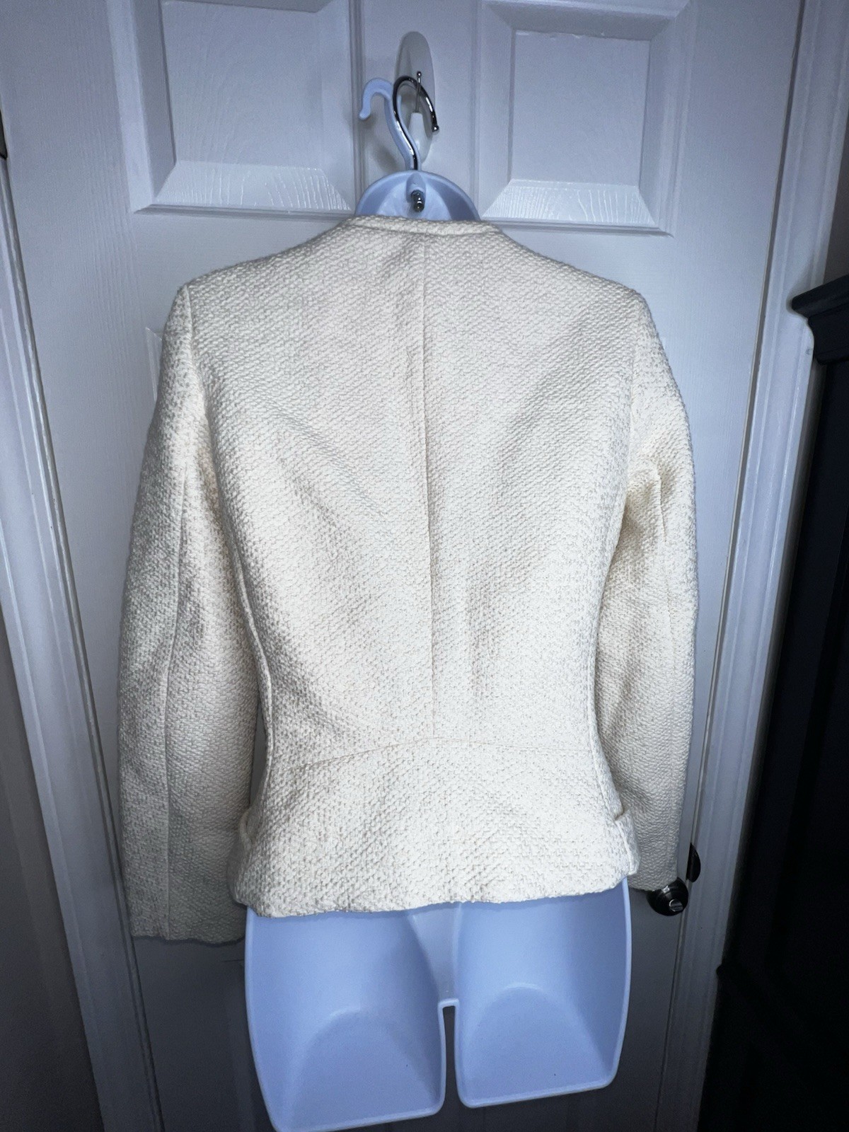 H&M Women’s US 4 Cream Cotton Tweed Zip Moto Biker Jacket Blazer Career EUR 34 thumbnail 9