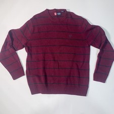 Vintage Chaps Men  s Red Striped Crew Neck Pullover Sweater Large Classic Fit
