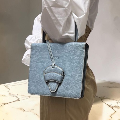 Loewe Women Bag Barcelona Logo Embossed Handbag Leather Light Blue Limited Editi