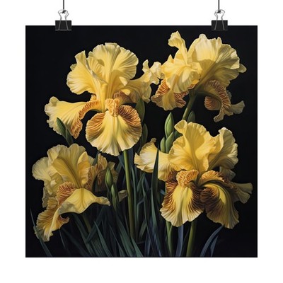 Yellow Iris Flower Art Print, Irises Flower Painting, Flower Décor 08