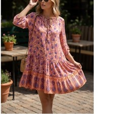 Petal + Pup Mini Dress 4 Peach Floral Paisley Tiered Boho Cottagecore Pockets