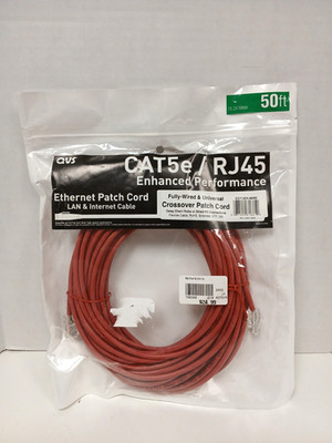 QVS CAT5e/RJ45 UTP Crossover Ethernet Patch Cord, 50ft Red