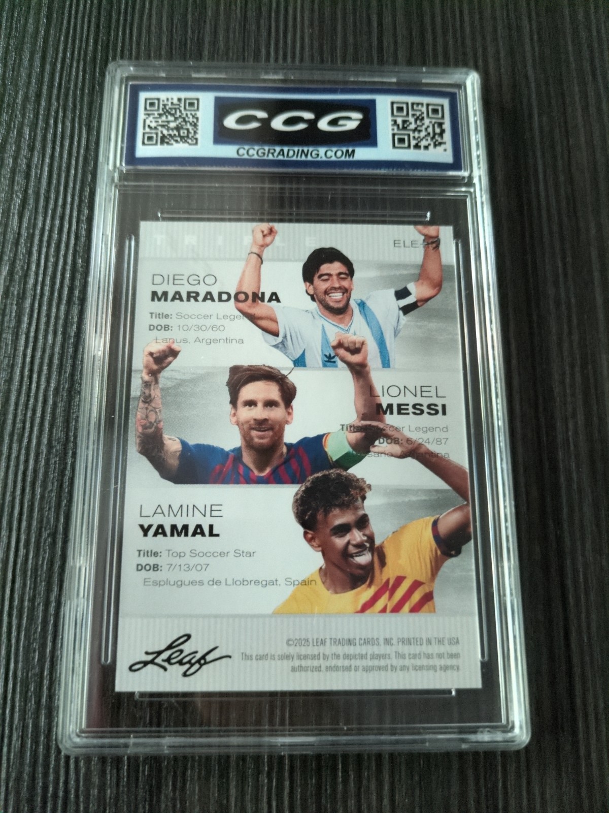 MESSI, MARADONA, YAMAL 2024 LEAF LEG ED ELE 45 GRADED GEN MINT 10 view 3