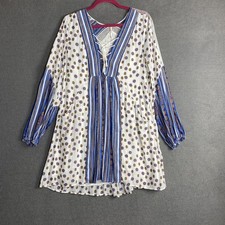 Free People Pebble Rain long sleeve Dress in Ivory Boho Size M